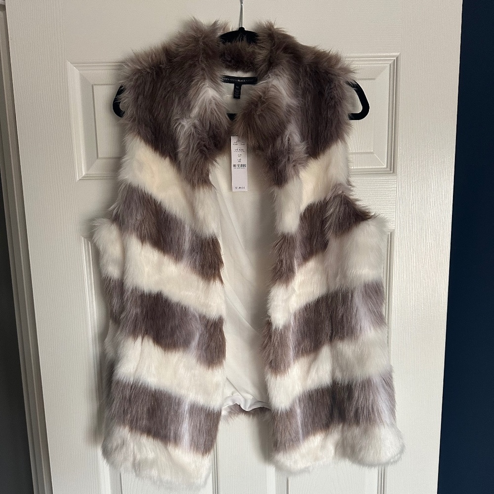 White House Black Market SL Chevron Fur Vest